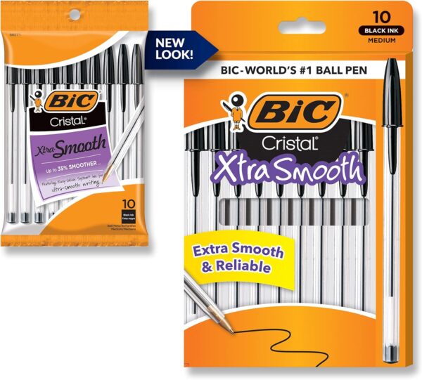 BIC Cristal Xtra Smooth Ballpoint Pen, Medium Point (1.0mm), Black, For Everyday Writing Activities, 10-Count