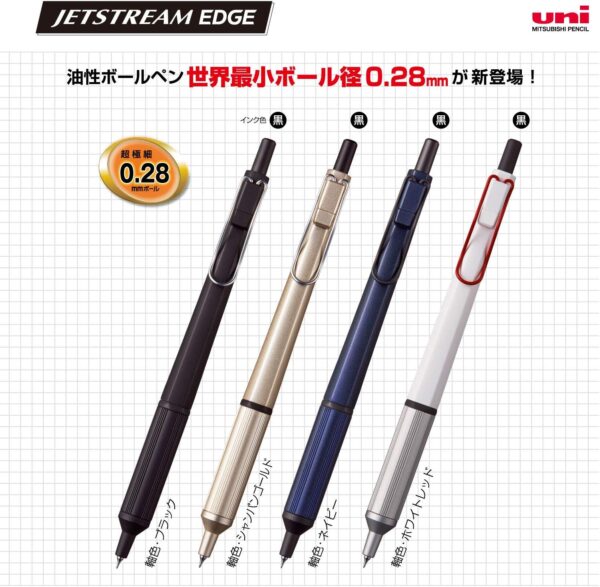 Uni Jetstream EDGE 0.28mm Oil-based Ballpoint Pen, White Red Body (SXN100328W.15), Black