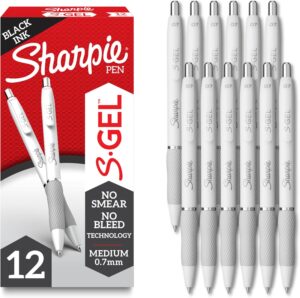 Sharpie S-Gel Gel Pens, Pearl White Body, Black Ink, Medium Sharpie S-Gel Gel Pens, Pearl White Body, Black Ink, Medium Point (0.7mm), 12 Count - For Journaling, Writing, Note-Taking, School, Office Supplies