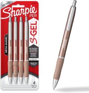 Sharpie S-Gel Gel Pens Sleek Metal Barrel Champagne Medium Point Sharpie S-Gel Gel Pens Sleek Metal Barrel Champagne Medium Point (0.7mm) Black Ink 4 Count
