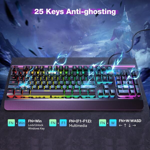 81M0RVChwL._AC_SL1500_.jpg TECKNET Gaming Keyboard, USB Wired Computer Keyboard, 15-Zone RGB Illumination, IP32 Water Resistance, 25 Anti-ghosting Keys, All-Metal Panel (Whisper Quiet Gaming Switch)