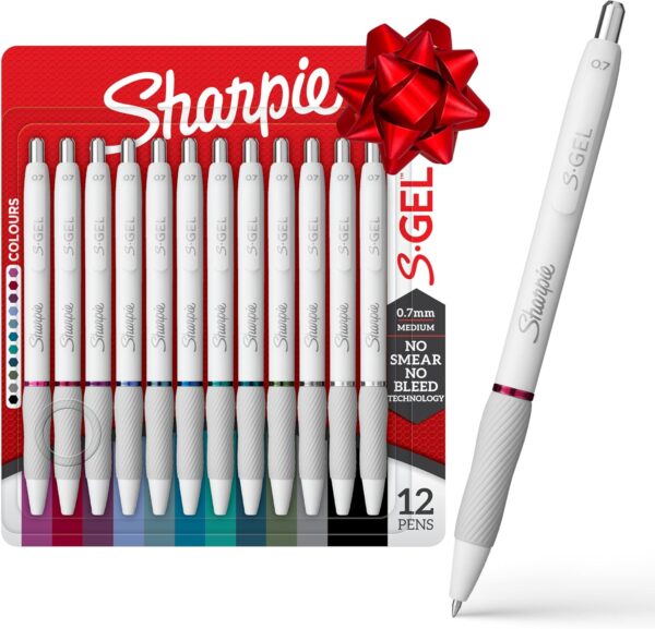 Sharpie S-Gel Pens, Fashion Barrel Gel Pens, Pearl White Body, Medium (0.7mm) Point, Bold Ink Colors, 12 Count
