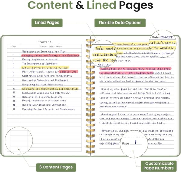Taja Lined Spiral Journal Notebook for Women & Men, 140 Pages, College Ruled Hardcover Notebook for Work & Note Taking, Journals for Writing, A5(5.7" x 7.9") - Green
