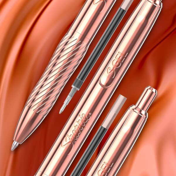 81Vx2h1CToL._AC_SL1500_.jpg Sharpie S-Gel, Gel Pen, Copper Metal Body, Medium Point (0.7mm), Black Ink, Includes 2 Pens and 2 Additional Ink Refills