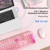 Wireless Keyboard and Mouse Combo, MOWUX Full Size Typewriter Retro Round Computer Keyboard, Cute Optical Mouse Wireless, Plug and Play, for Laptop, PC, Computer- Pink Heart