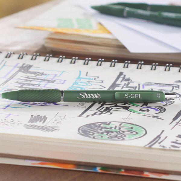 Sharpie S-Gel Gel Pens, Green Barrel, Black Ink, Medium Point (0.7mm), 4 Count - For Home, Office, College, Journaling, Drawing, Note-Taking, Writing