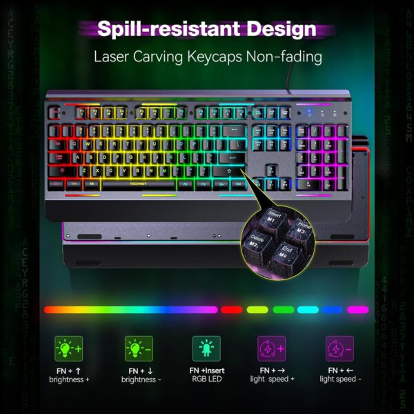 81sGwSTutJL._AC_SL1500_.jpg TECKNET Gaming Keyboard, USB Wired Computer Keyboard, 15-Zone RGB Illumination, IP32 Water Resistance, 25 Anti-ghosting Keys, All-Metal Panel (Whisper Quiet Gaming Switch)