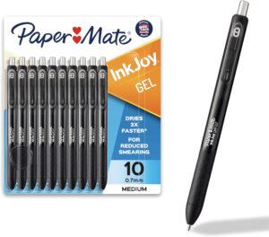 Paper Mate InkJoy Black Gel Pens Medium Point (0.7 mm) Comfort Grip 10 Count Fast Dry Ink Ideal for Smooth Writing