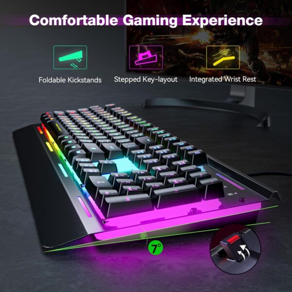 81t75ot0X4L._AC_SL1500_.jpg TECKNET Gaming Keyboard, USB Wired Computer Keyboard, 15-Zone RGB Illumination, IP32 Water Resistance, 25 Anti-ghosting Keys, All-Metal Panel (Whisper Quiet Gaming Switch)