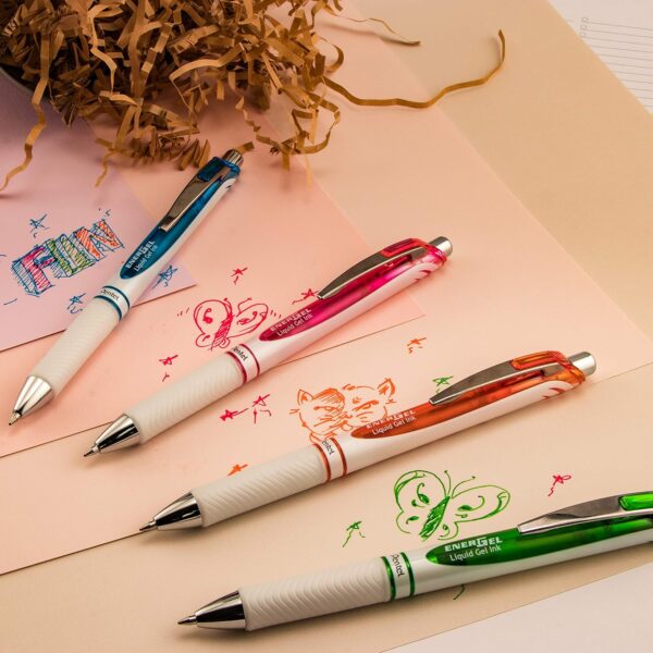 Pentel EnerGel Pearl RTX Retractable Liquid Gel Pen, (0.7mm), Medium Line, Needle Tip, Black Ink, Pack of 2 (BLN77WBP2A)