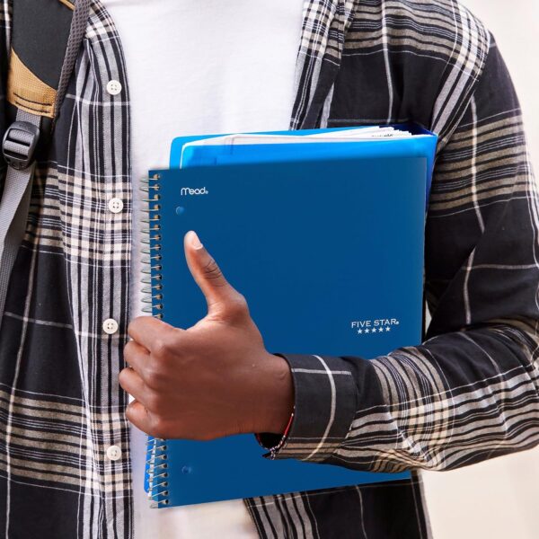 Five Star Spiral Notebook + Study App, 3 Subject, College Ruled Paper, 8-1/2" x 11", 150 Sheets, Fights Ink Bleed, Water Resistant Cover, Pacific Blue (73623)