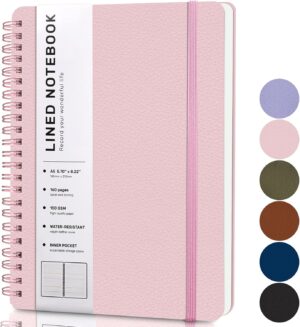 ABERLLS Pink Lined Spiral Journal Notebook with 160 Pages, 8×5.7in, ABERLLS Pink Lined Spiral Journal Notebook with 160 Pages, 8×5.7in, A5 Spiral Notebook, Journaling Notebooks for Work, School, Women, Men, College Ruled Spiral Notebook, Hardcover Leather Journals