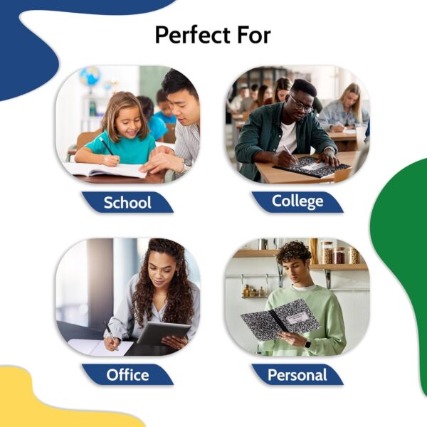 EPI Marble Hardcover Wide Ruled Composition Notebook | 200 Pages (100 Sheets), 9.75 x 7.5 in, Sturdy Sewn Binding | School, Office, Journaling, Notes - 4 Pack