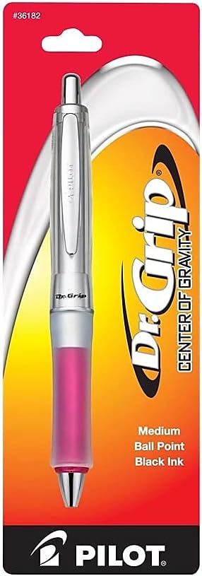 PILOT Dr. Grip Center of Gravity Refillable & Retractable Ballpoint Pen, Medium Point, Pink Grip, Black Ink, Single Pen - Ideal for School
