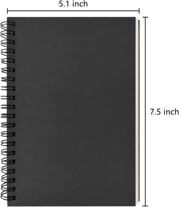 DSTELIN Blank Spiral Notebook, 2-Pack, Soft Cover, Sketch book, 100 Pages / 50 Sheets, 7.5 inch x 5.1 inch, 100GSM, (Black)