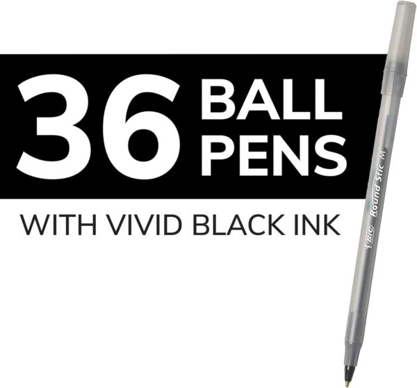 51fcG-DEFL._AC_SL1500_.jpg BIC Round Stic Xtra Life Black Ballpoint Pens, Medium Point (1.0mm), 36-Count Pack of Bulk Pens, Flexible Round Barrel for Writing Comfort, No. 1 Selling Ballpoint Pens