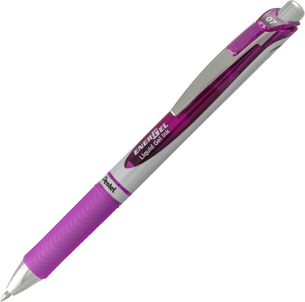 Pentel Pink BCA RTX Retractable Liquid Gel Pen, (0.7mm), Medium Line, Metal Tip, Violet Ink, Pack of 3 (BL77BP3V)