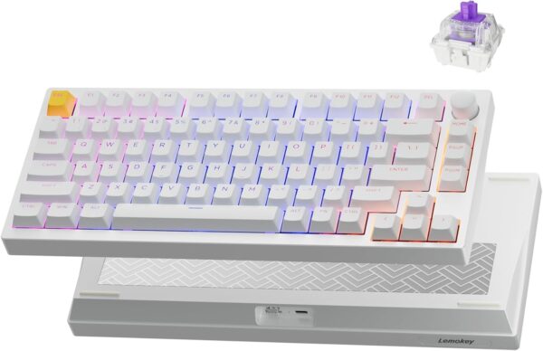 LEMOKEY P1 HE 75% Wireless Custom Mechanical Gaming Keyboard with Gateron Double-Rail Magnetic Switches Knob Version, QMK 2.4 GHz Bluetooth 5.2 RGB Backlight Compatible with Mac Windows Linux-White