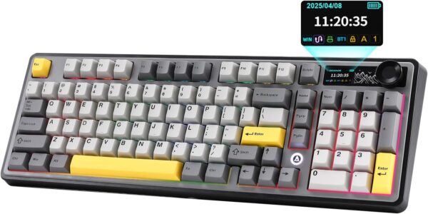 AJAZZ AK980 Wireless Keyboard with Smart Display & Knob,98% Mechanical Keyboard Tri-Mode BT/2.4G/USB-C, Hot Swappable, PBT Keycaps, with RGB Light for Win & Mac(Black,Murad Switch)