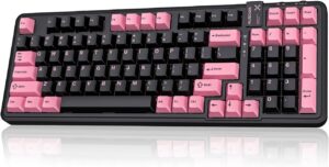 AUSDOM 98Pro Silent Wireless Mechanical Keyboard, Tri-Mode BT/2.4G/USB-C Hot Swappable Custom Quiet Keyboard with Backlit, Gasket Structure, PBT Keycaps,Pre-lubed Tactile Switches(Black & Pink-Silent)