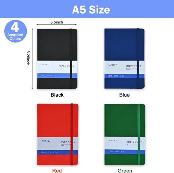 SUQJOY Lined Journal Notebooks, 4 Pack 160 Pages, 5.5x 8.2-Inch Journals for Women Men, Hardcover Notebook with 100 gsm Thick Paper, A5 Size College Ruled Notebook for Writing/Travel/Work (Assorted Color-4 Pack)