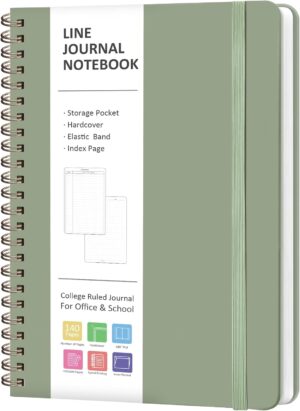 VALOME Journaling Notebooks, A5 Lined Spiral Notebook for Women & Men, 146 Pages College Ruled Hardcover Note Book for Work, Note Taking, Journaling, School, Writing (GREEN)