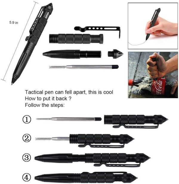 617bpD4MkL._AC_SL1001_.jpg KEPEAK Military Tactical Pen, Professional Self Defense Pen, Emergency Glass Breaker Pen - Tungsten Steel, Writing EDC Survival Tool with 6 Refill