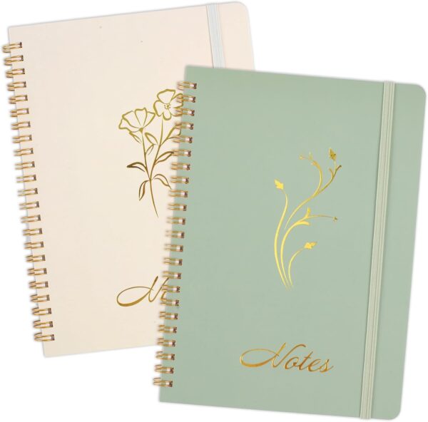 Joyberg Aesthetic Spiral Notebook, 2PCS Cute Notebook, 8.3" x 6" Notebook For Women, A5 Spiral Journal Notebook for Office/School/Home (Green & Beige)