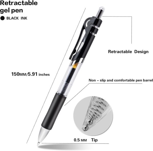 618qTqVnW9L._AC_SL1500_.jpg Horsebe 30pcs Black Gel Ink Pens for Writing, 0.5 mm Pens Fine Point Smooth Writing Pens for Journaling, Bulk Retractable Rollerball Pens for School Office.