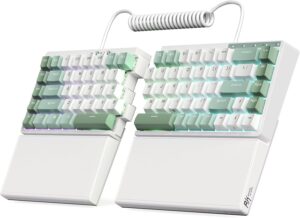 RK ROYAL KLUDGE RKS70 Ergonomic Split Keyboard, Wireless Bluetooth/2.4G/Wired Mechanical Keyboard with Wrist Rest, 75% RGB PC Gaming Keyboards for Win/Mac, Hot Swappable Linear Silver Switches, White