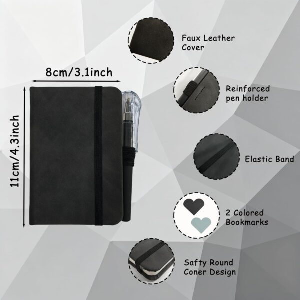 61AuVX36nL._AC_SL1500_.jpg 2 Pack Pocket Notebook Journals, 4.3 inches x 3.1 inches 200 Pages Small Notepad Notebooks for Note Taking, Thick Lined Paper, Leather Cover With Pen Holder (Black & Gray)