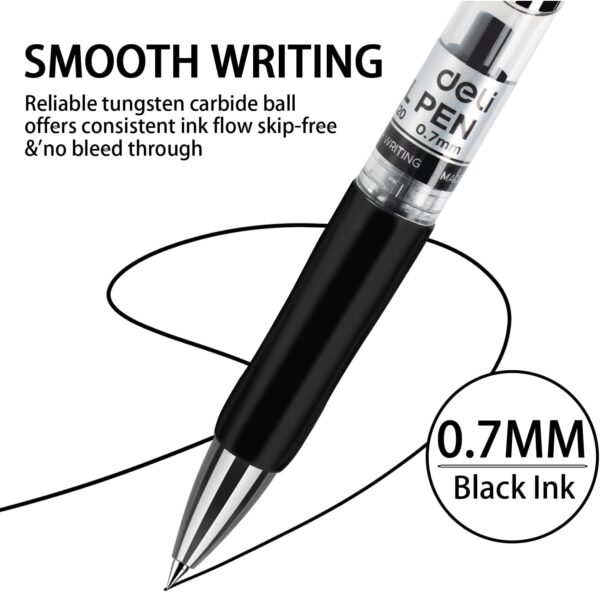 61BDF42oLZL._AC_SL1500_.jpg deli Gel Pens, 50 Pcs Retractable Pens Black Ink, Medium Point Pen 0.7mm, Smooth Writing, Fast Dry, No Bleed for Journaling Note Taking, Home School Office Supplies