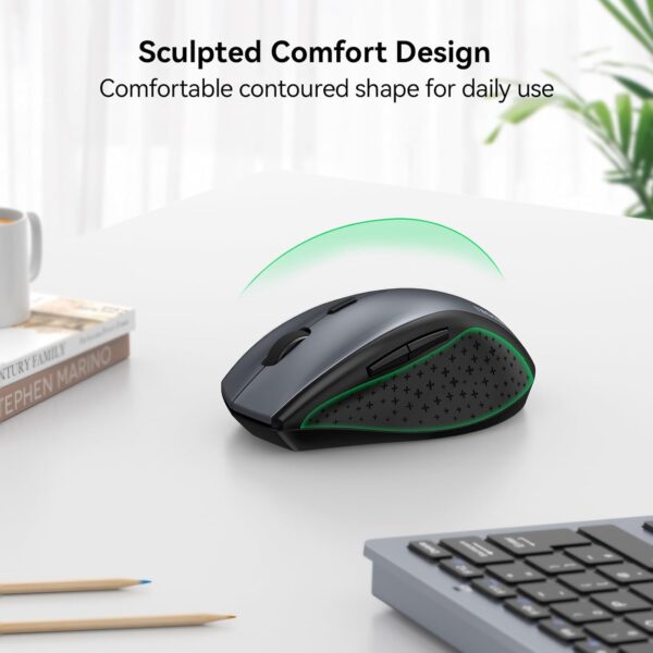 61C3KdXXdUL._AC_SL1500_.jpg TECKNET Wireless Mouse, 2.4G USB Computer Mouse with 6-Level Adjustable 4800 DPI, Silent Quiet Click,30 Months Battery, Ergonomic Grips, 6 Buttons Portable for PC, Chromebook, Mac - Grey