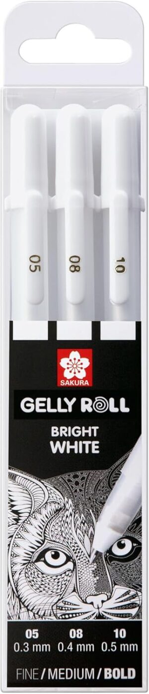 SAKURA Gelly Roll Basic White Gel Pen Set of 3, SAKURA Gelly Roll Basic White Gel Pen Set of 3, Assorted Sizes | Opaque Pens for Highlights, Drawing & Crafts