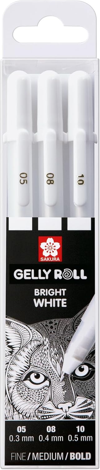 SAKURA Gelly Roll Basic White Gel Pen Set of 3, Assorted Sizes | Opaque Pens for Highlights, Drawing & Crafts