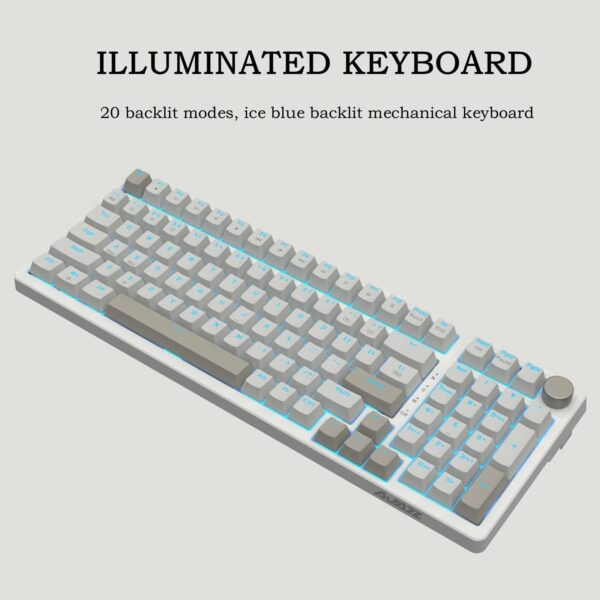 61GVumt10WL._AC_SL1500_.jpg FIRSTBLOOD ONLY GAME. AK992 Retro Wired Mechanical Keyboard, 98 Keys Full Layout, Hot-Swappable USB Gaming Keyboard with Red Switches, Multimedia Keys Knob, Blue Backlit, Anti-Ghosting, Grey