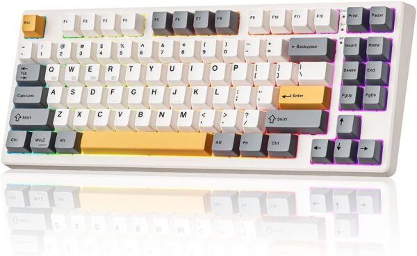 61HuITNwRQL._AC_SL1200_.jpg Wireless Mechanical Keyboard,Gasket Mounted with Creamy Sound,Bluetooth/2.4GHz/USB-C,Custom Hot Swappable,RGB Backlit,75% Compact Layout for Gaming/Typing/Win/Mac/PC (Retro Beige,Linear Switch)