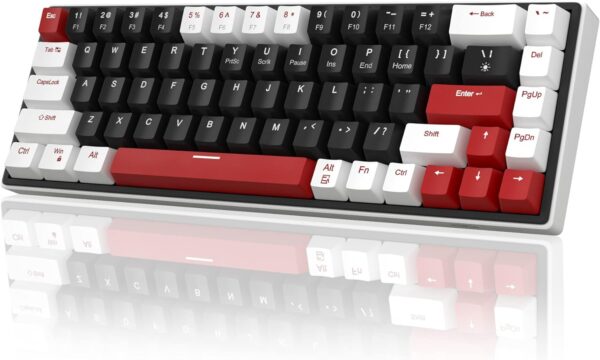 MageGee 60% Mechanical Gaming Keyboard, 68 Keys Compact Blue LED Backlit Gaming Keyboards, SKY68 Wired Ergonomic Mini Office Keyboard for Windows PC Gamer (Red Switch, White & Black)