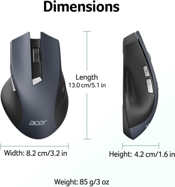 61K6AcqmLlL._AC_SL1500_.jpg acer Wireless Mouse for Laptop, 2.4GHz Computer Mouse 3 Adjustable DPI Office Cordless USB Mice with USBA Receiver, 6 Buttons, 1600 DPI, Medium to Large Sized Hands Compatible with PC, Laptop, Desktop