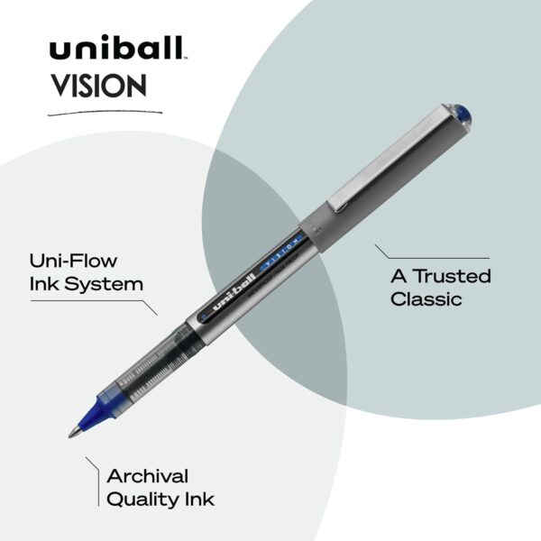 uni-ball uniball Vision Rollerball Pens with 0.7mm Fine Point, Blue, 12 Count