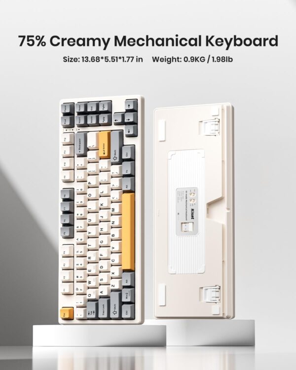 61LZv8ws8iL._AC_SL1500_.jpg Wireless Mechanical Keyboard,Gasket Mounted with Creamy Sound,Bluetooth/2.4GHz/USB-C,Custom Hot Swappable,RGB Backlit,75% Compact Layout for Gaming/Typing/Win/Mac/PC (Retro Beige,Linear Switch)