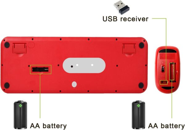 Wireless Keyboard and Mouse Combo, Retro Typewriter Style Red Keyboard with 104 Round Keys, Cute Bubble Round Keycaps, 2.4GHz Clicky Creamy Sounding Keyboard & 3 DPI Mouse for PC Laptop Desktop Gaming