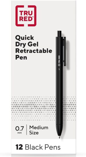 Staples TRU RED Retractable Quick Dry Gel Pens, Medium Point, Staples TRU RED Retractable Quick Dry Gel Pens, Medium Point, 0.7mm, Black, Dozen (TR54498-CC)