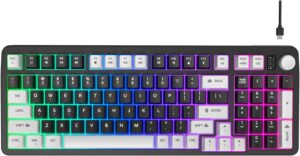 Hofotek 96% Wired Gaming Keyboard,Creamy Membrane Quiet Silent Keyboard with Hofotek 96% Wired Gaming Keyboard,Creamy Membrane Quiet Silent Keyboard with Number Pad & Volume Knob,Light Up Computer USB Teclado for PC Desktop Games Office