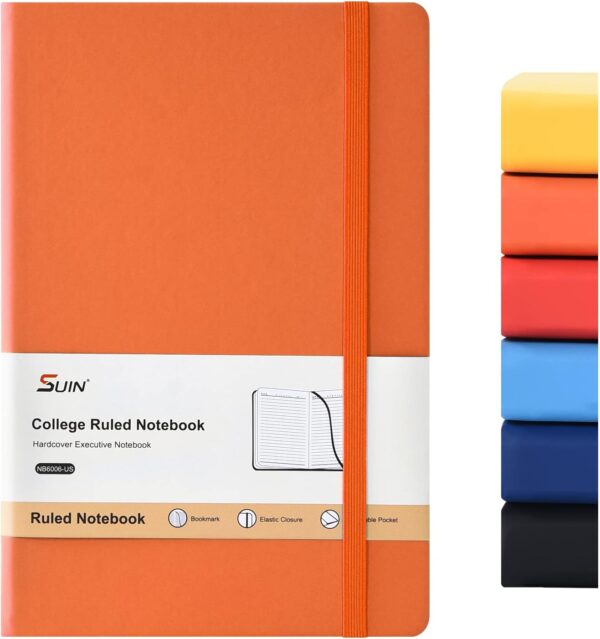 SUIN Hardcover-Journal-Notebooks, A5 Lined Journals Notebook for Writing 200 Pages, SUIN Hardcover-Journal-Notebooks, A5 Lined Journals Notebook for Writing 200 Pages, 8.2 x 5.5 inch, Classic Ruled Notebooks for Work/Travel/College (Orange- 1 Pack)