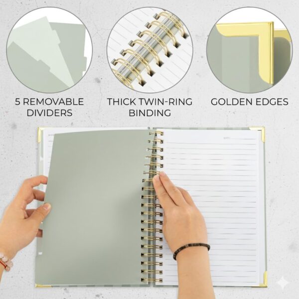 61TQDpskS5L._AC_SL1024_.jpg Aesthetic Thick Spiral Notebook With Tabs - Premium Journal For Women Size B5 - College Ruled Note Book With 300 Lined Pages and Dividers - Perfect For Writing And Staying Organized at Work or School