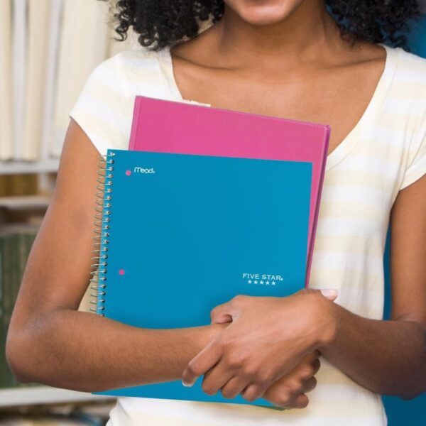61UDPNhsNCL._AC_SL1080_.jpg Five Star Spiral Notebook + Study App, 1 Subject, Wide Ruled Paper, 8" x 10-1/2", 100 Sheets, Fights Ink Bleed, Water Resistant Cover, Tidewater Blue (72875)