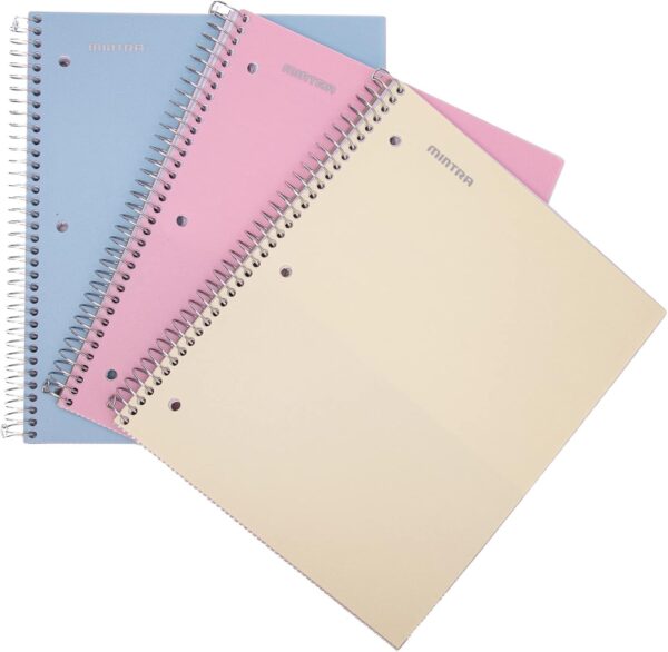 Mintra Office Durable Spiral Notebooks, 1 Subject, (Spring Pink, Sun Yellow, Arctic Ice, Wide Ruled 3pk)