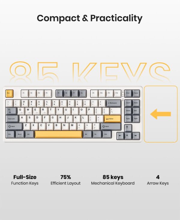 61VIVQ4qnPL._AC_SL1500_.jpg Wireless Mechanical Keyboard,Gasket Mounted with Creamy Sound,Bluetooth/2.4GHz/USB-C,Custom Hot Swappable,RGB Backlit,75% Compact Layout for Gaming/Typing/Win/Mac/PC (Retro Beige,Linear Switch)