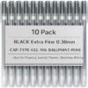 SEVEN86 0.38 mm Pen Gel Ink Ballpoint Pens - Fine Tip, Black Ink, Cap Type - Set of 10 - Gift for Students and Professionals